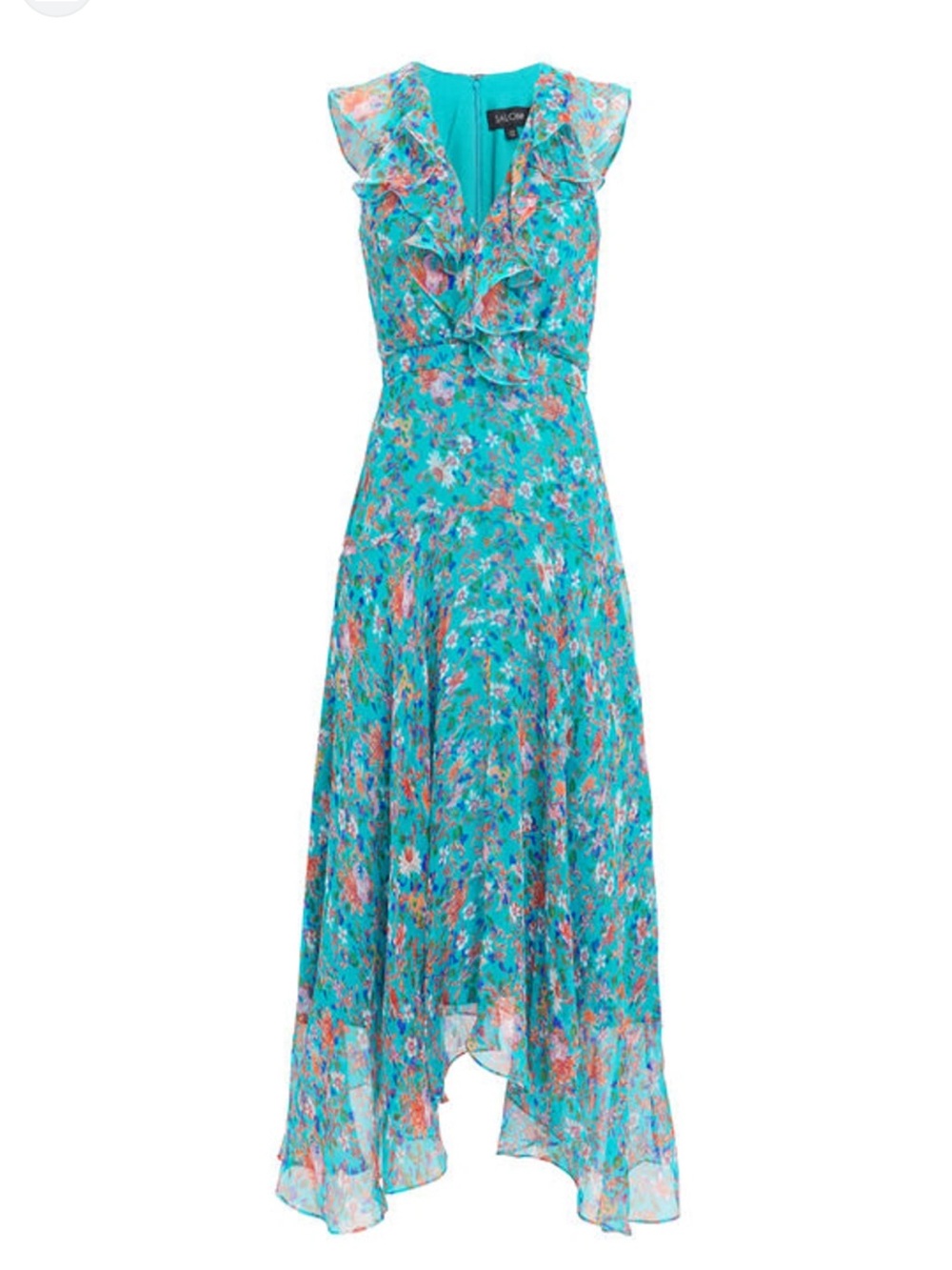 SALONI Turquoise Rita Silk Floral Dress In Turquoise Size 0